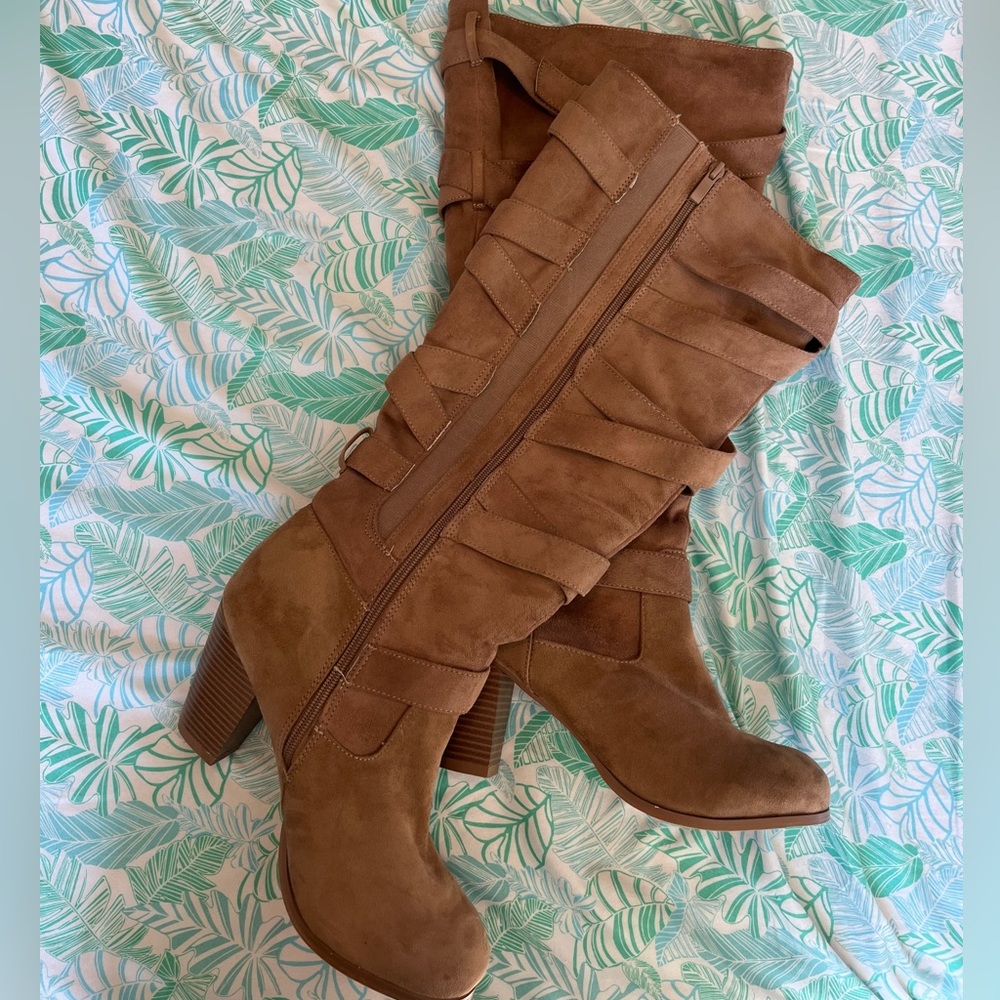 Torrid Strappy Brown Knee High Boots